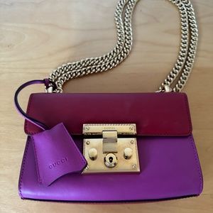 Gucci Padlock Small Leather Shoulder Bag Red/Fuchsia Gold Hardware